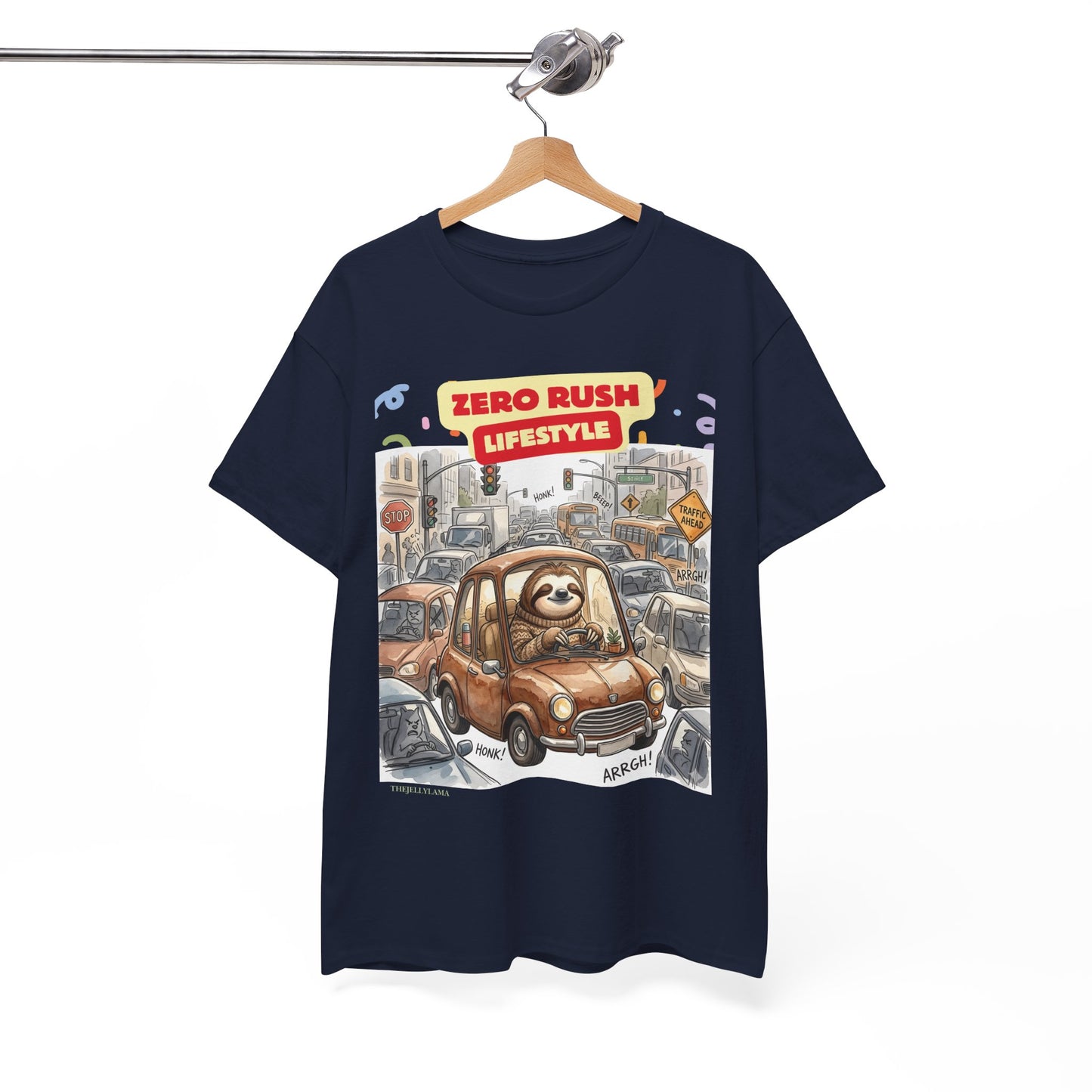 Zero Rush Lifestyle Tee — Cute Sloth Driving Graphic T-Shirt