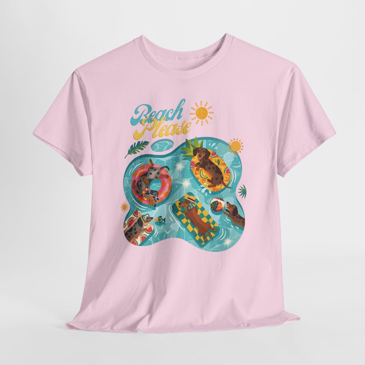 Unisex Beach Please Dachshund T-Shirt, Funny Weiner Dog Summer Shirt, Doxie Pool Party Tee, Cute Dog Lover Gift, Summer Vacation Top, Sausage Dog Graphic Tee