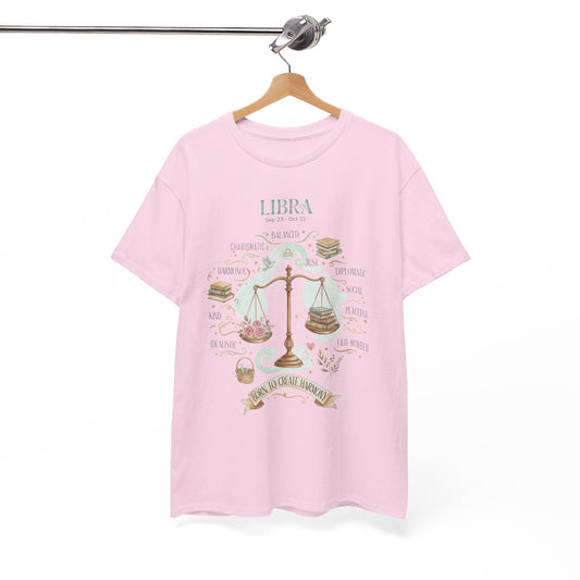 Libra Zodiac T-Shirt, Celestial Scales Shirt, Harmony and Balance Astrology Tee, Born to Create Harmony, Air Sign Gift for Her, Floral Libra Design