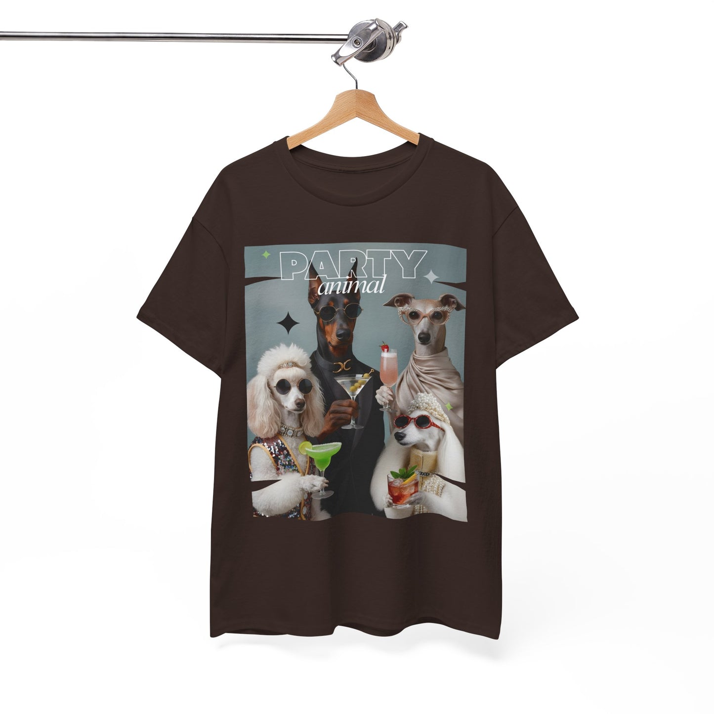 Unisex T-Shirt —Fashionable Dogs Holding Cocktails Graphic Shirt – Unique Gift for Whippet & Poodle Owners