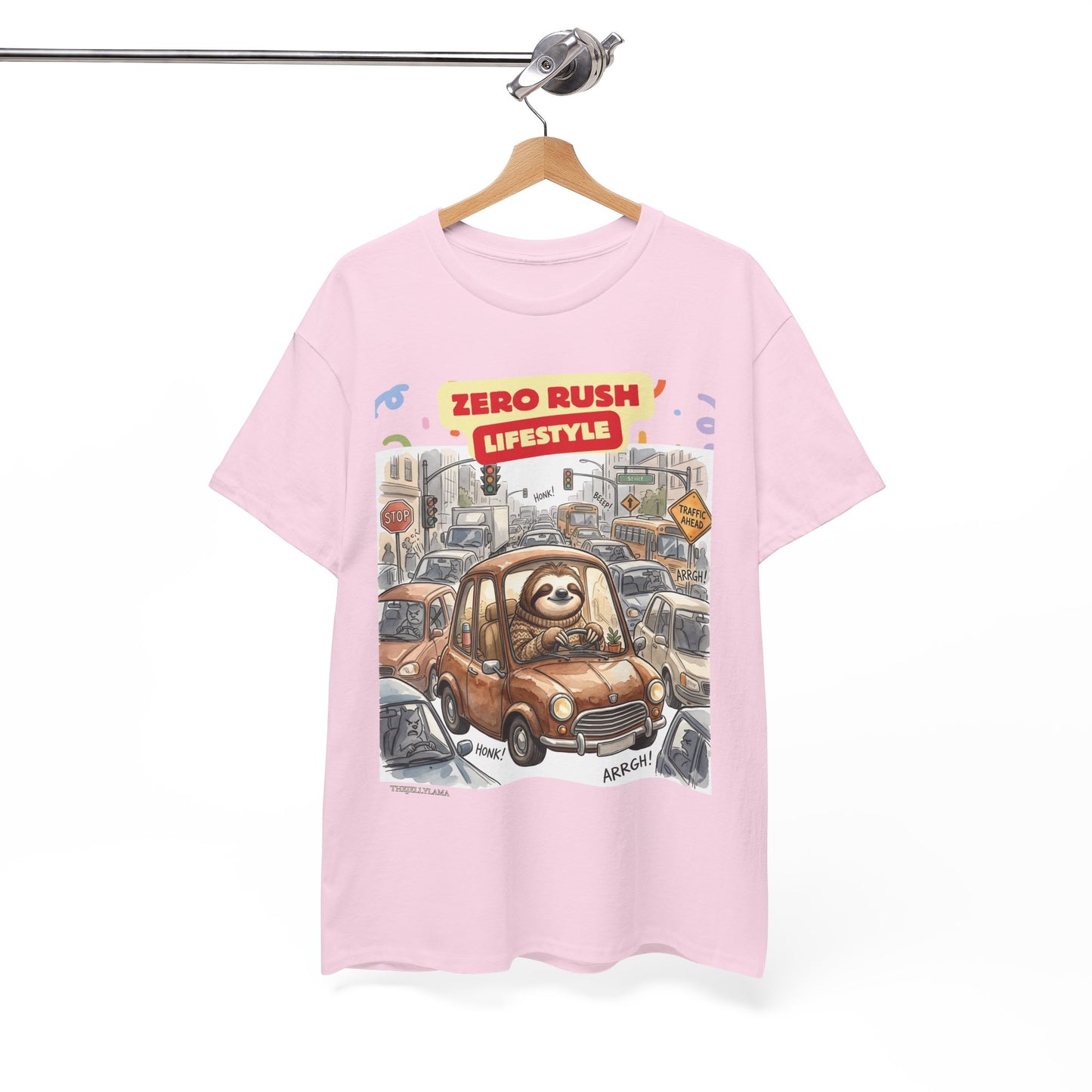 Zero Rush Lifestyle Tee — Cute Sloth Driving Graphic T-Shirt