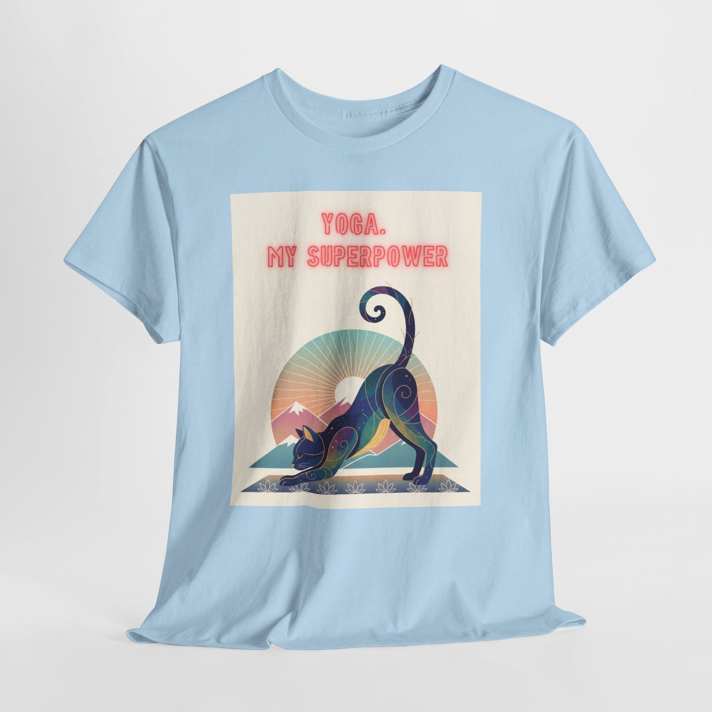 Yoga My Superpower T-Shirt — Vintage Sunset Downward Cat Tee