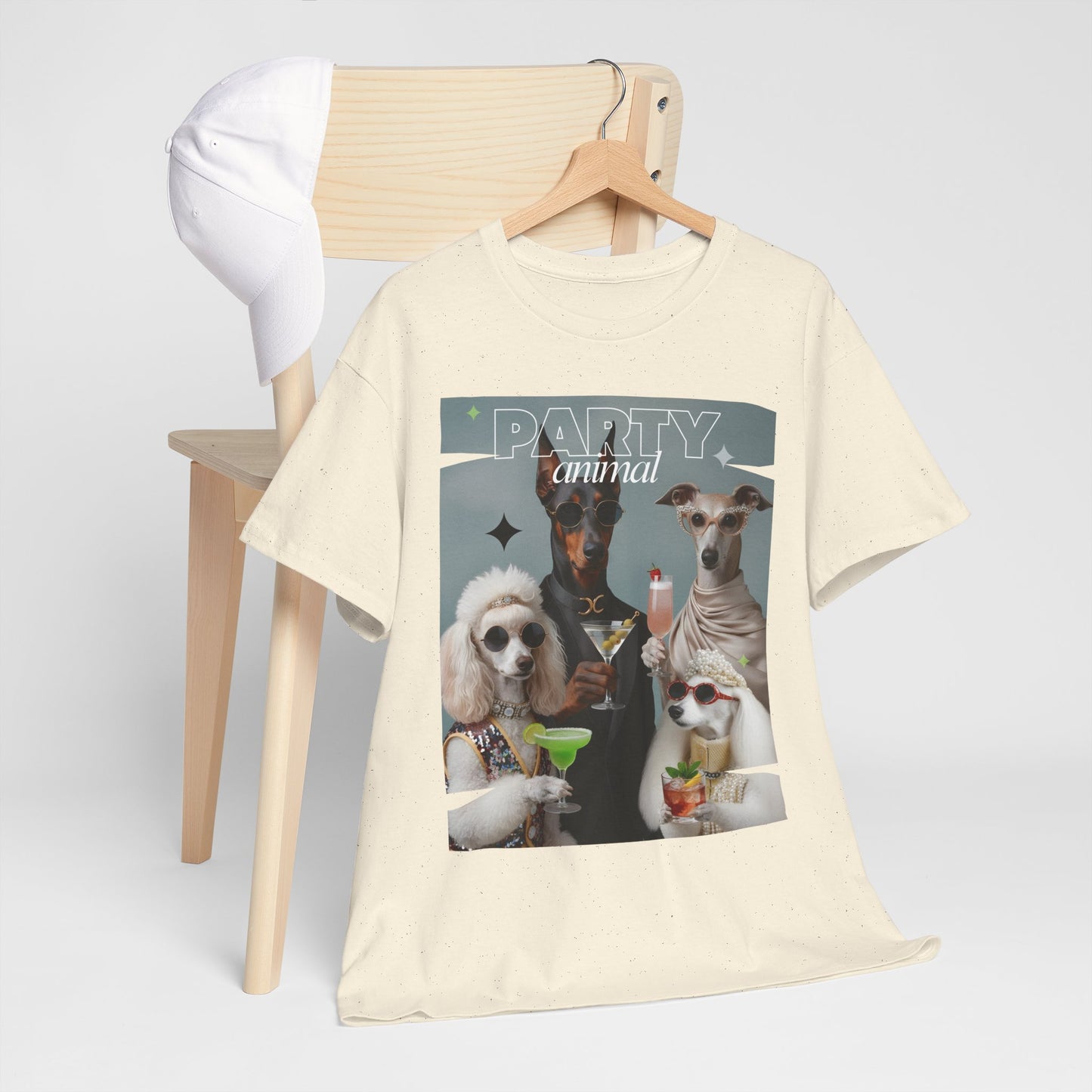 Unisex T-Shirt —Fashionable Dogs Holding Cocktails Graphic Shirt – Unique Gift for Whippet & Poodle Owners