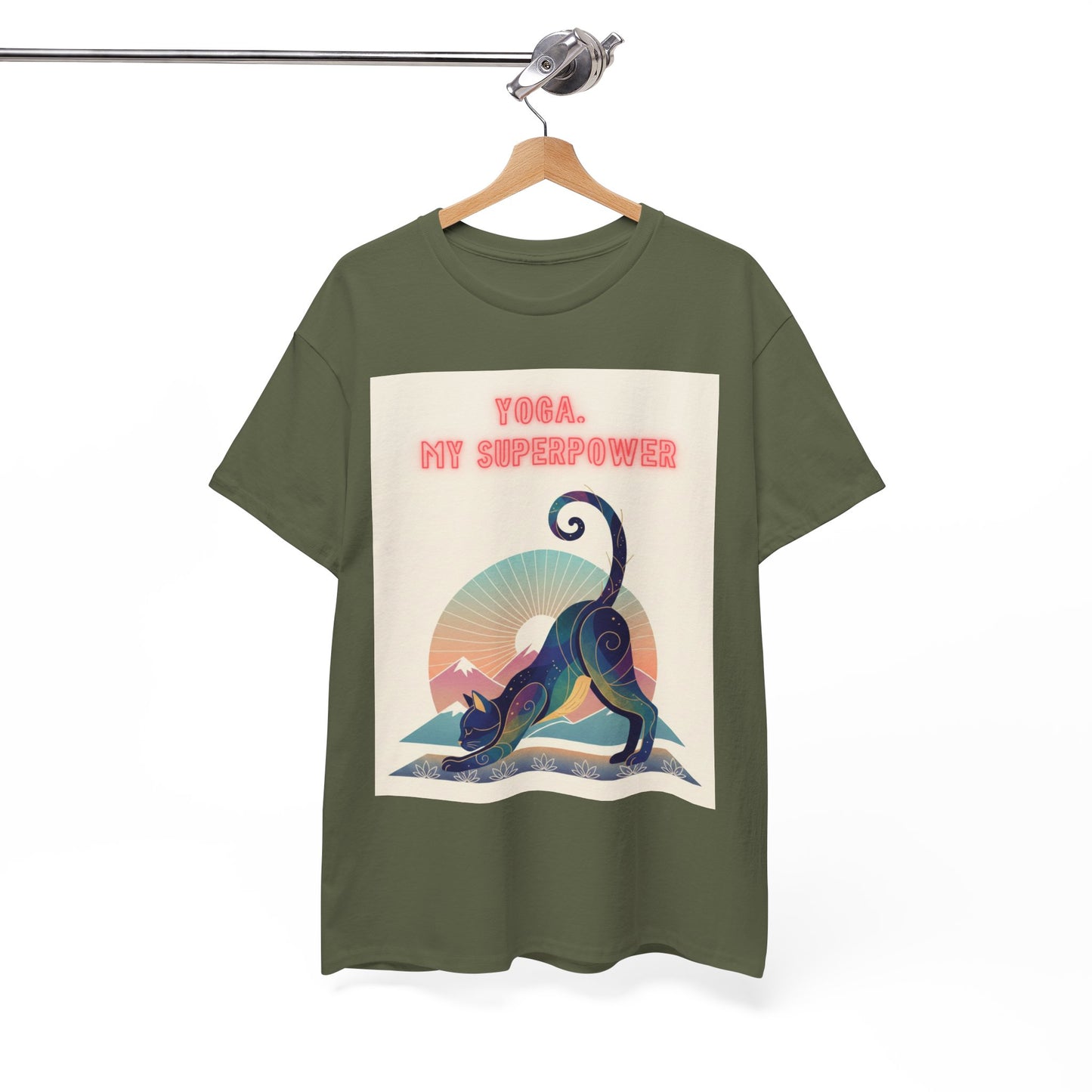 Yoga My Superpower T-Shirt — Vintage Sunset Downward Cat Tee