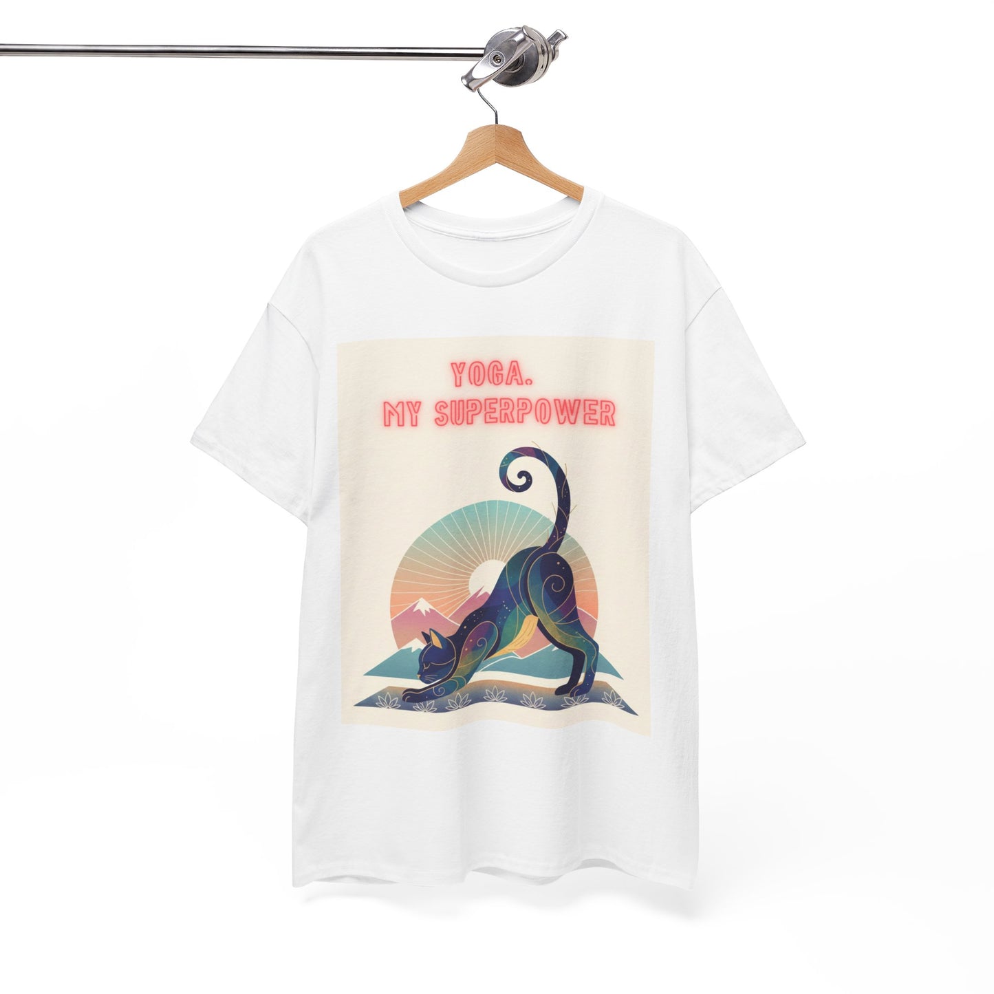Yoga My Superpower T-Shirt — Vintage Sunset Downward Cat Tee