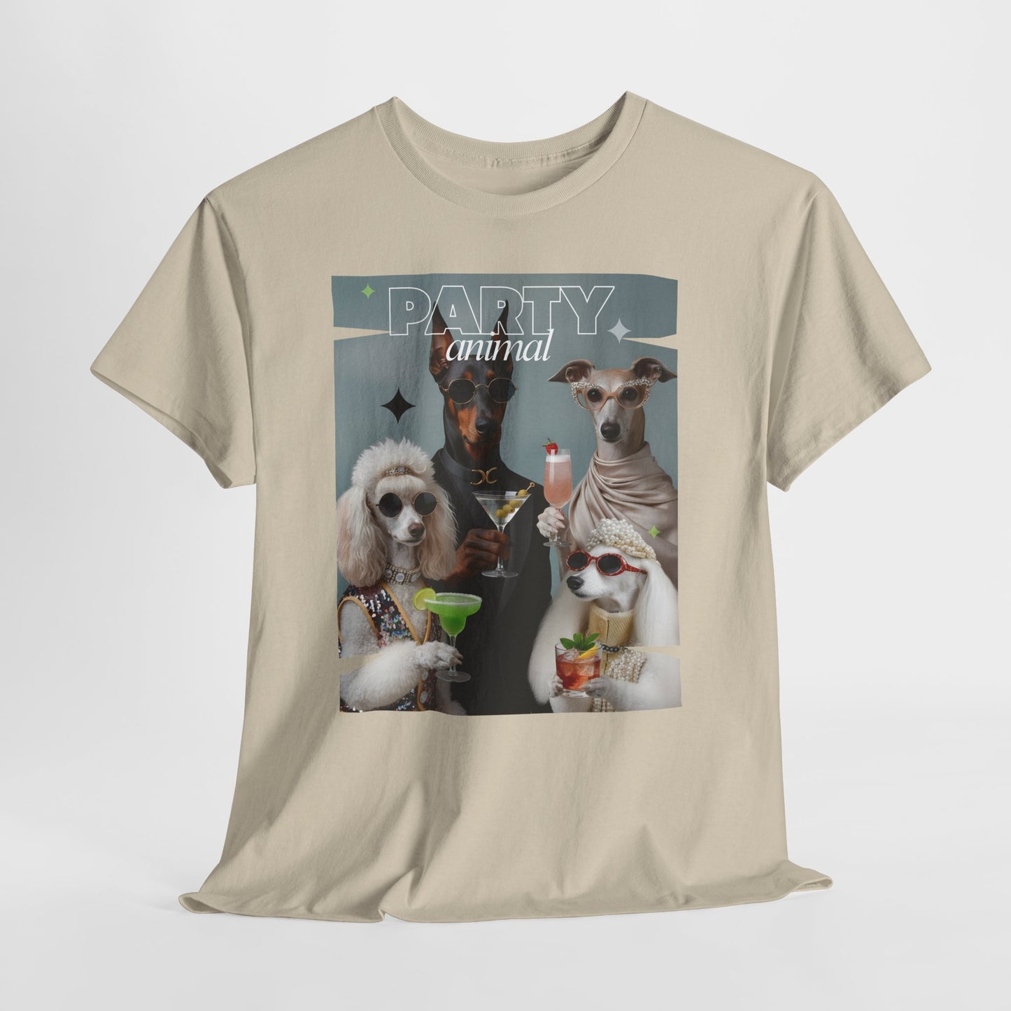 Unisex T-Shirt —Fashionable Dogs Holding Cocktails Graphic Shirt – Unique Gift for Whippet & Poodle Owners