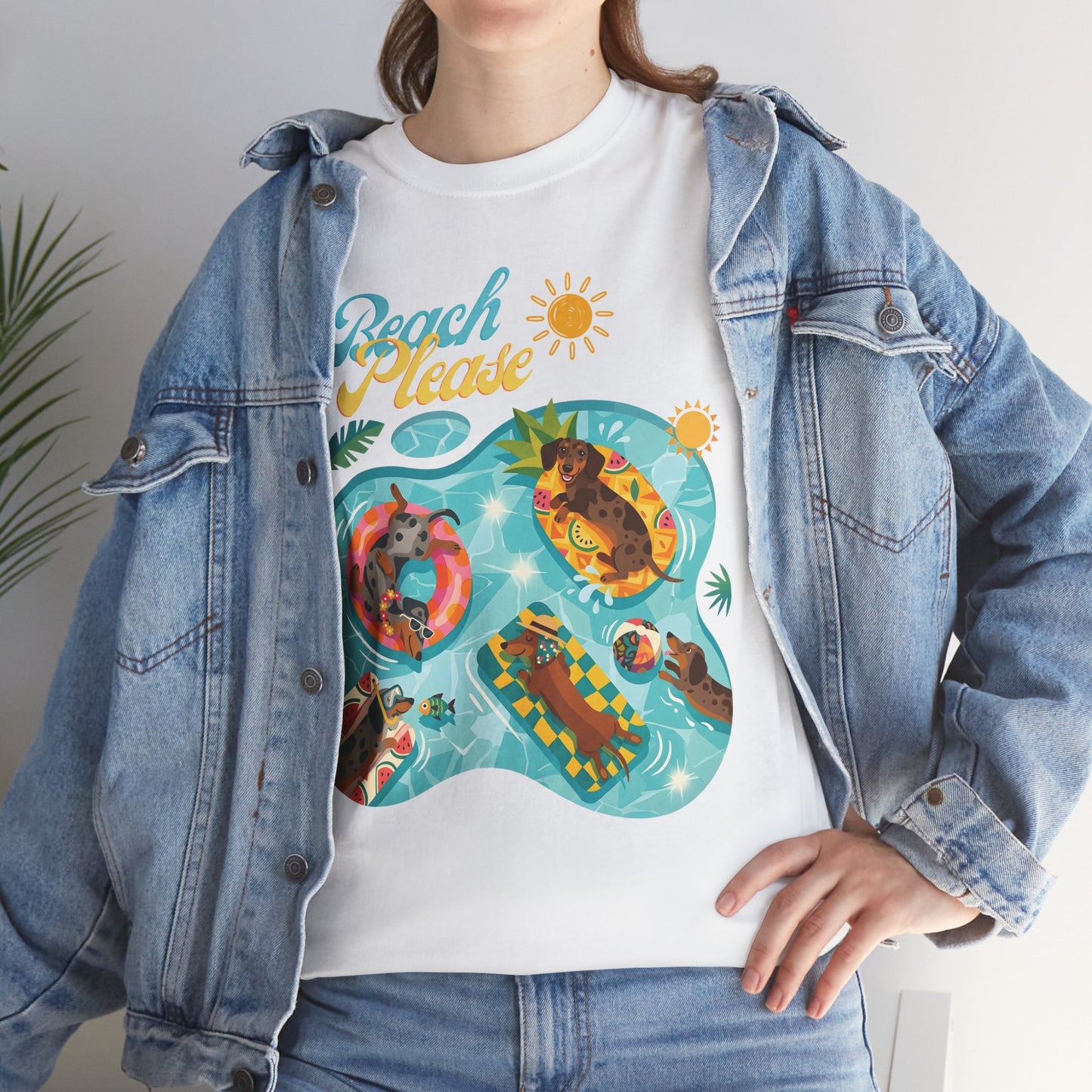 Unisex Beach Please Dachshund T-Shirt, Funny Weiner Dog Summer Shirt, Doxie Pool Party Tee, Cute Dog Lover Gift, Summer Vacation Top, Sausage Dog Graphic Tee