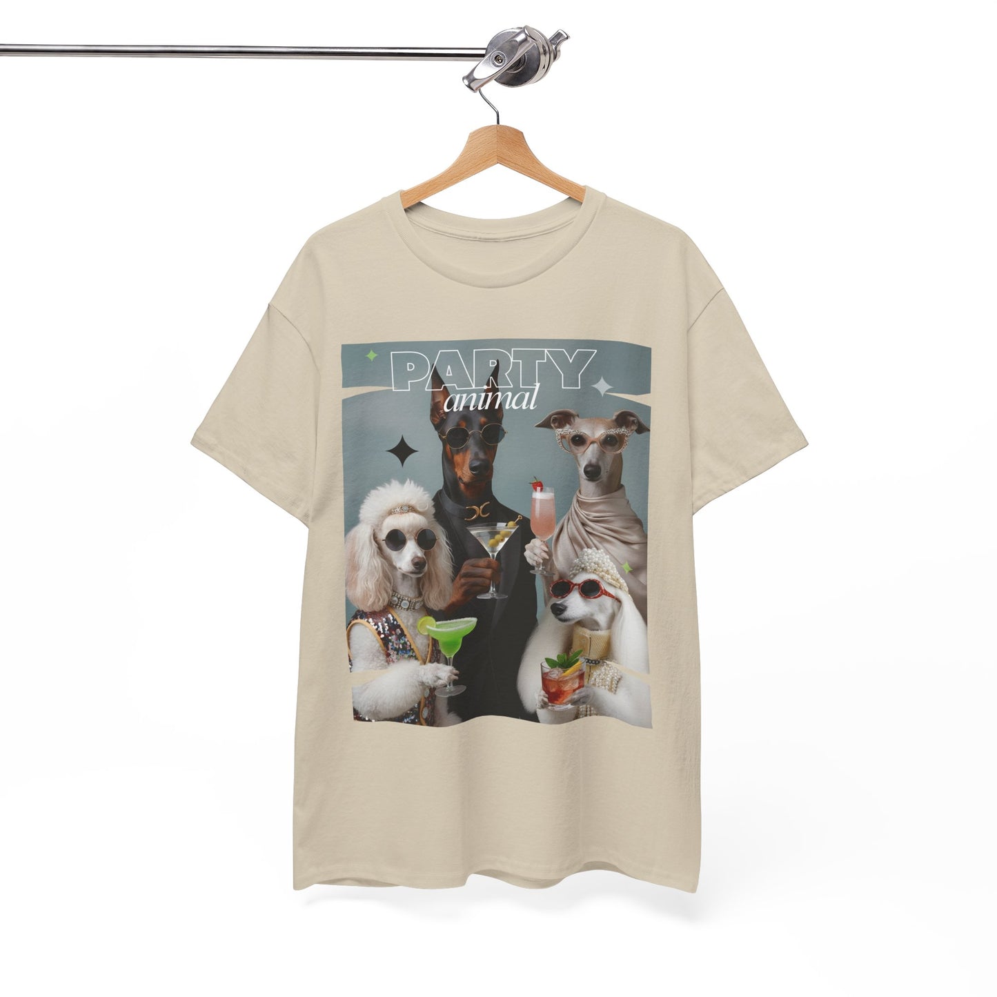 Unisex T-Shirt —Fashionable Dogs Holding Cocktails Graphic Shirt – Unique Gift for Whippet & Poodle Owners