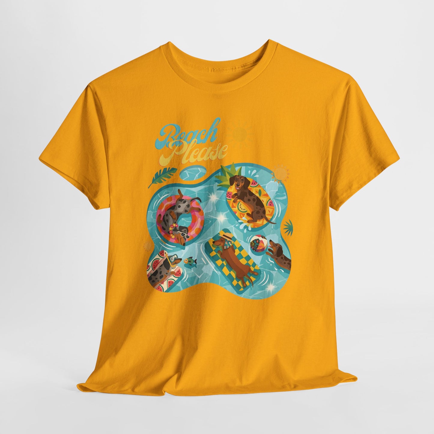 Unisex Beach Please Dachshund T-Shirt, Funny Weiner Dog Summer Shirt, Doxie Pool Party Tee, Cute Dog Lover Gift, Summer Vacation Top, Sausage Dog Graphic Tee