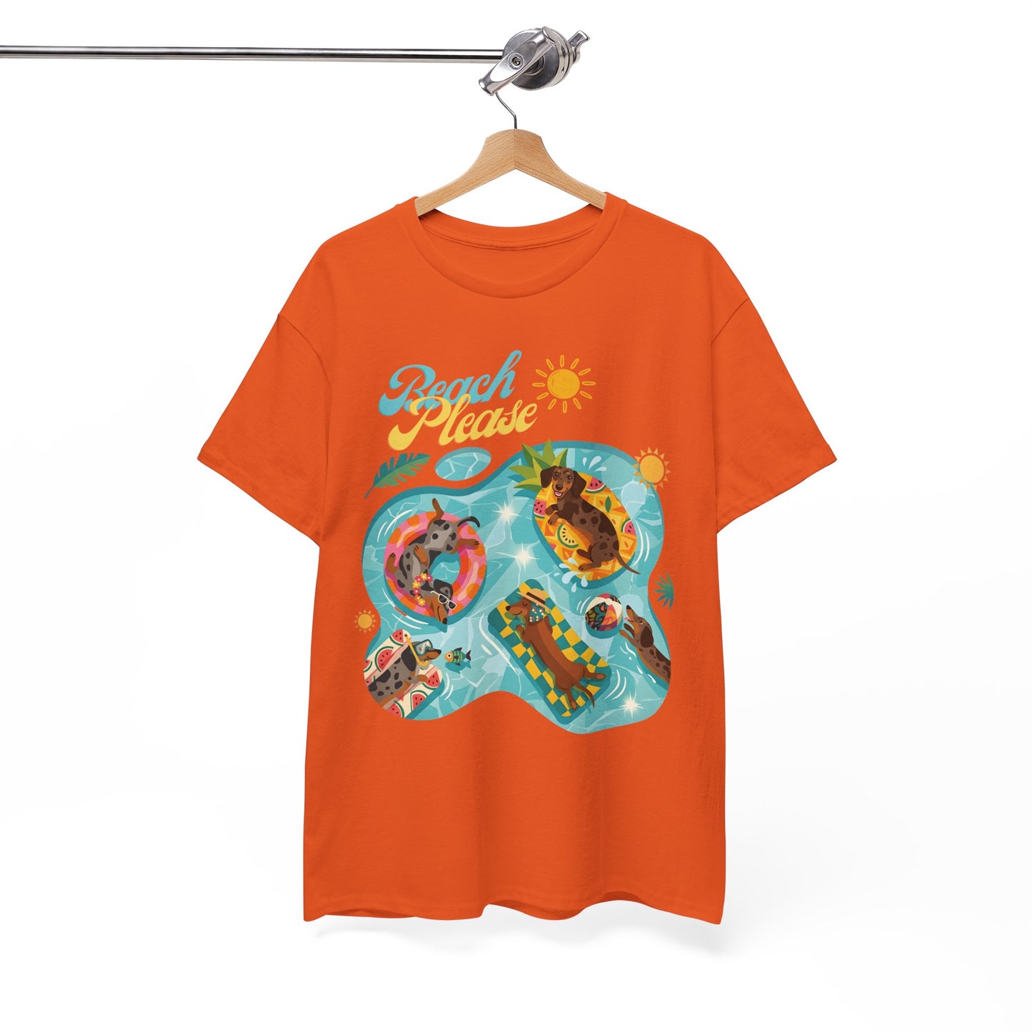 Unisex Beach Please Dachshund T-Shirt, Funny Weiner Dog Summer Shirt, Doxie Pool Party Tee, Cute Dog Lover Gift, Summer Vacation Top, Sausage Dog Graphic Tee