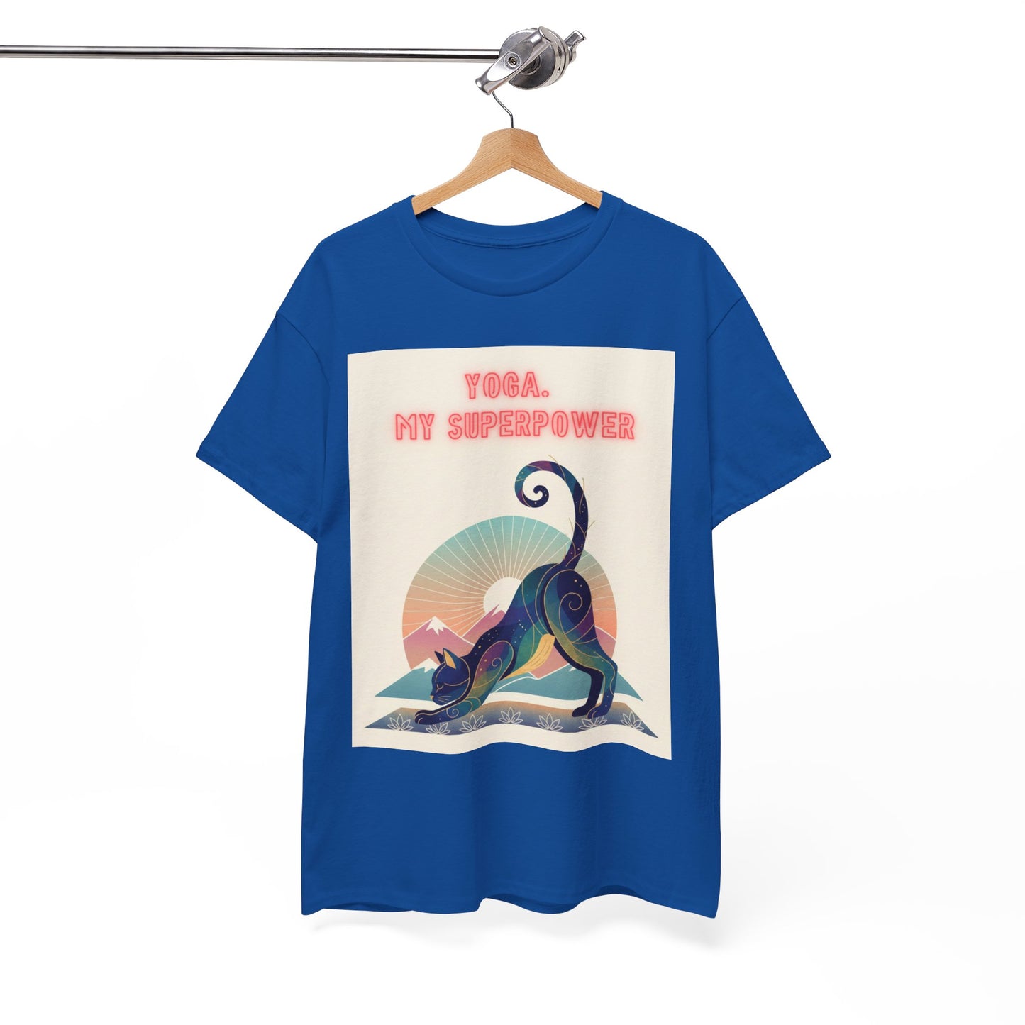Yoga My Superpower T-Shirt — Vintage Sunset Downward Cat Tee