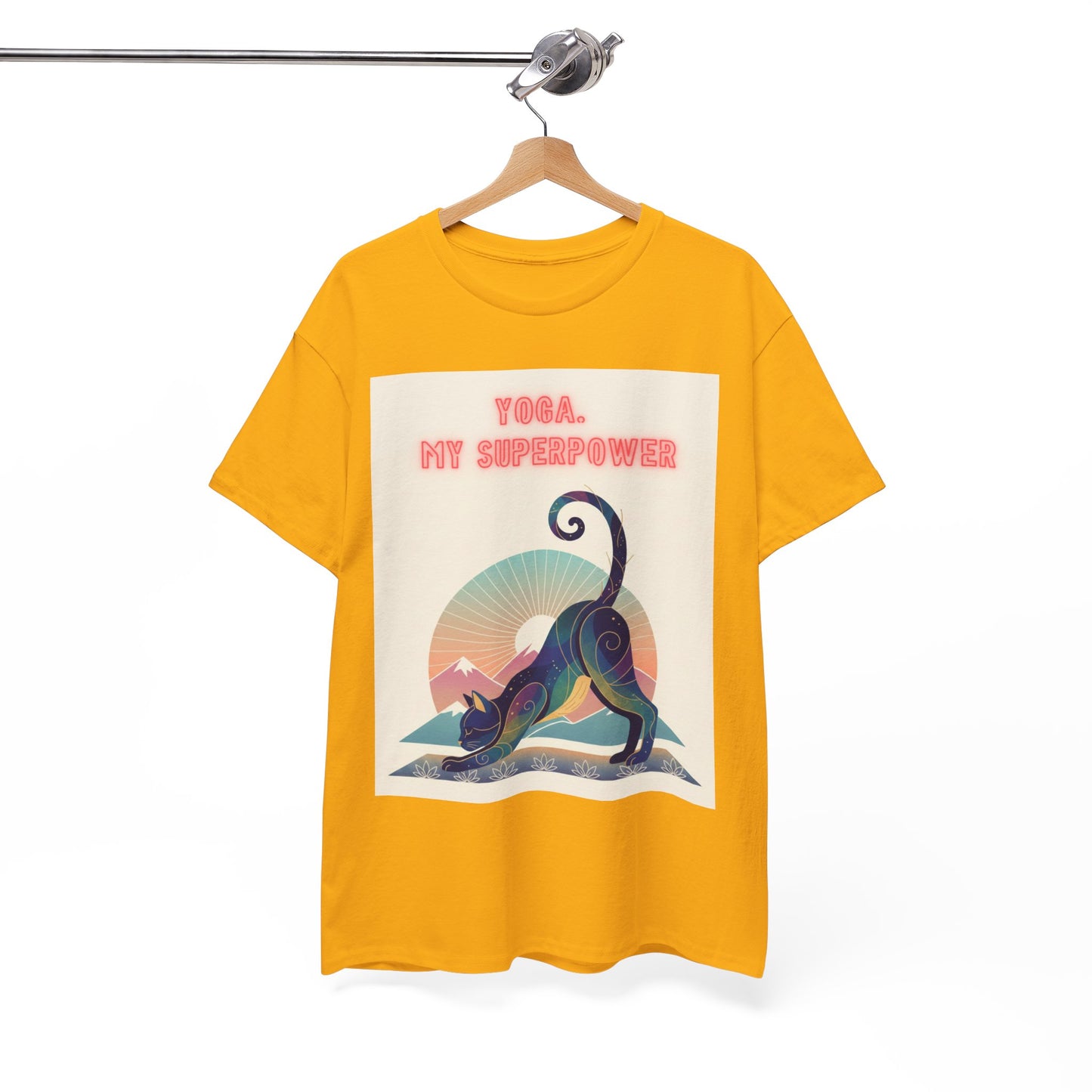 Yoga My Superpower T-Shirt — Vintage Sunset Downward Cat Tee