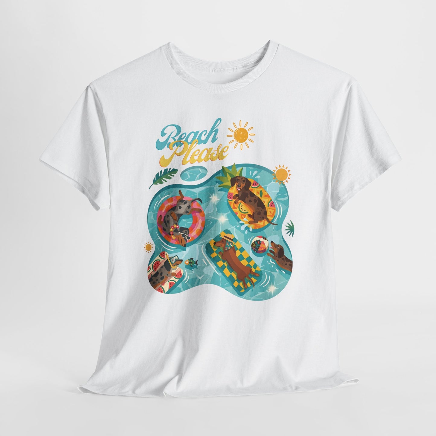 Unisex Beach Please Dachshund T-Shirt, Funny Weiner Dog Summer Shirt, Doxie Pool Party Tee, Cute Dog Lover Gift, Summer Vacation Top, Sausage Dog Graphic Tee