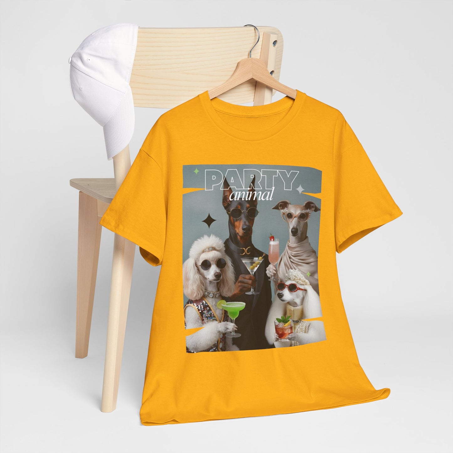 Unisex T-Shirt —Fashionable Dogs Holding Cocktails Graphic Shirt – Unique Gift for Whippet & Poodle Owners
