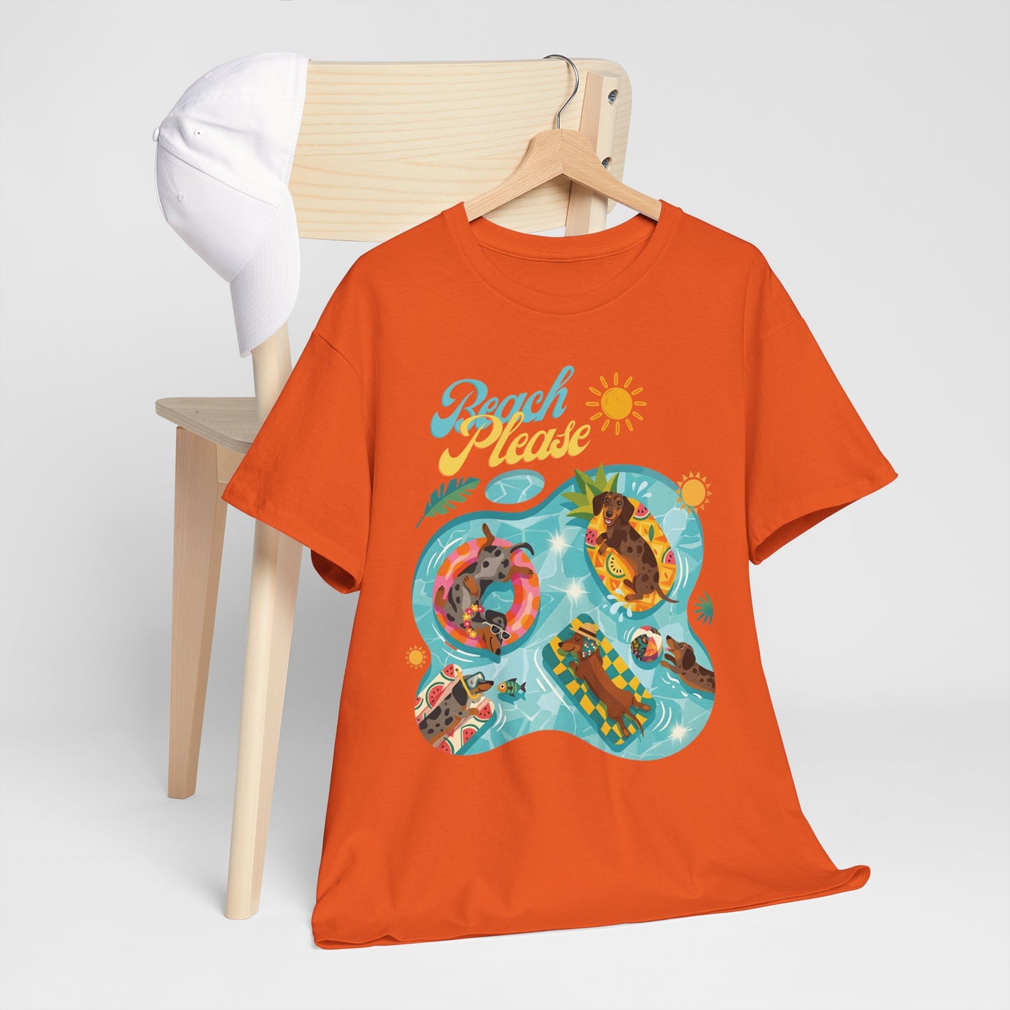 Unisex Beach Please Dachshund T-Shirt, Funny Weiner Dog Summer Shirt, Doxie Pool Party Tee, Cute Dog Lover Gift, Summer Vacation Top, Sausage Dog Graphic Tee