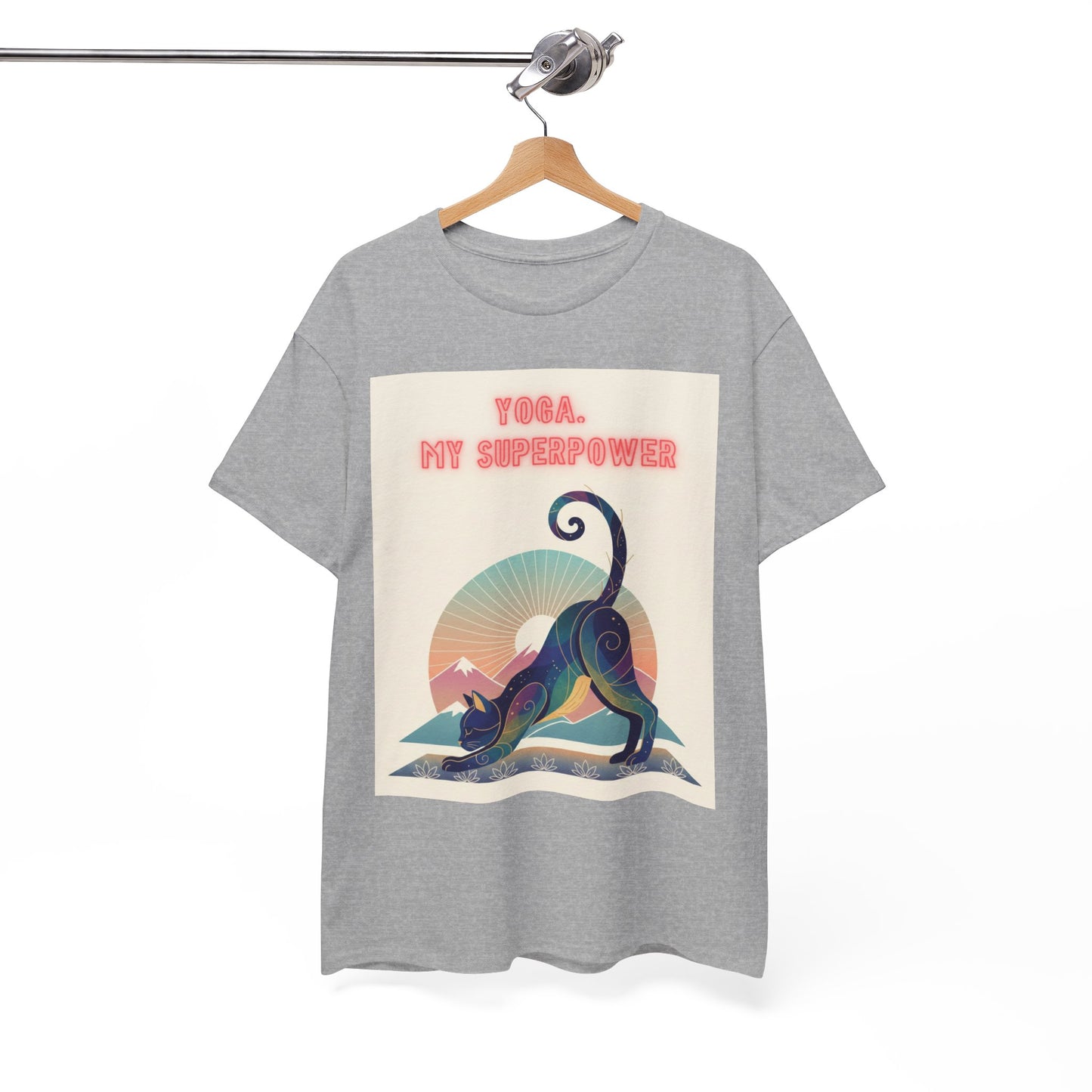 Yoga My Superpower T-Shirt — Vintage Sunset Downward Cat Tee