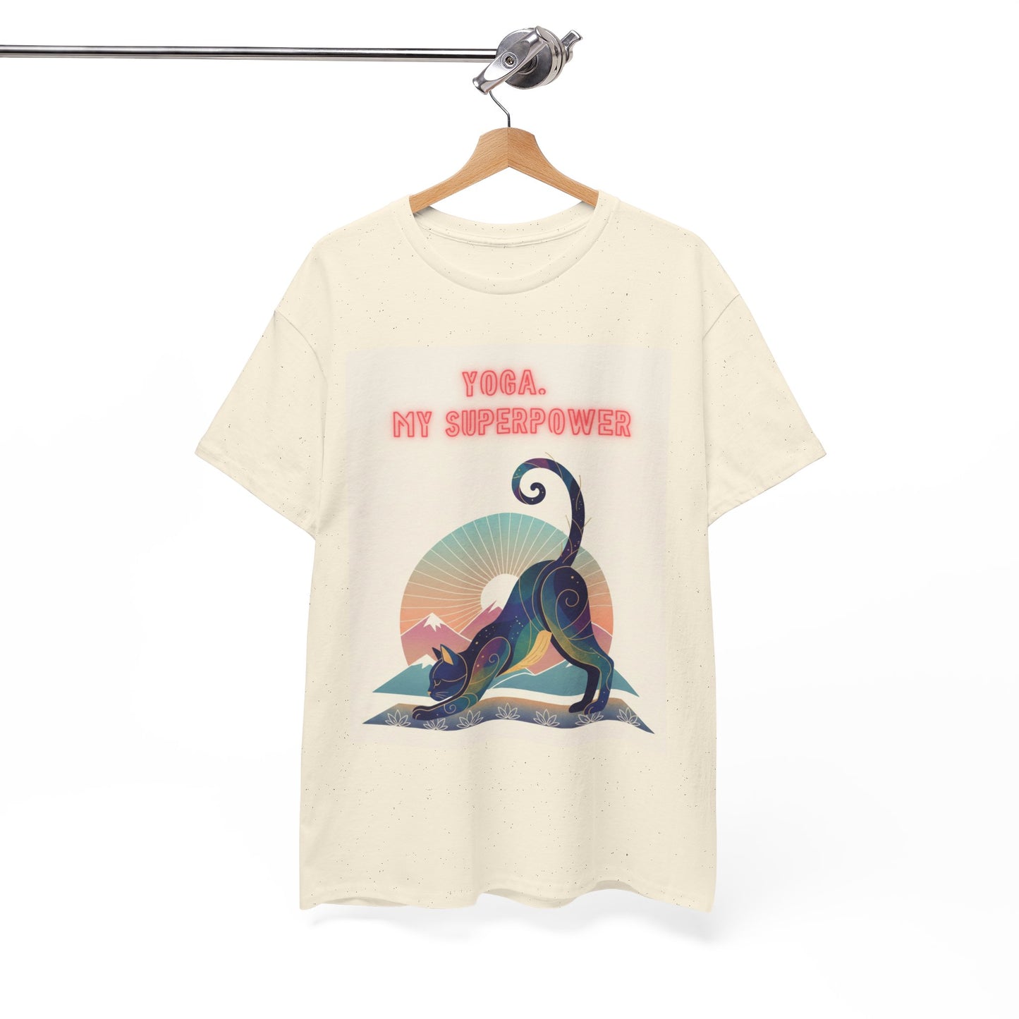 Yoga My Superpower T-Shirt — Vintage Sunset Downward Cat Tee