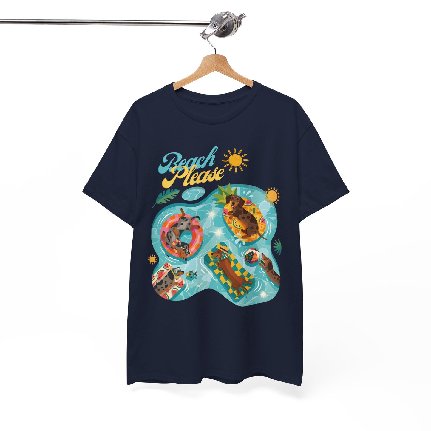 Unisex Beach Please Dachshund T-Shirt, Funny Weiner Dog Summer Shirt, Doxie Pool Party Tee, Cute Dog Lover Gift, Summer Vacation Top, Sausage Dog Graphic Tee