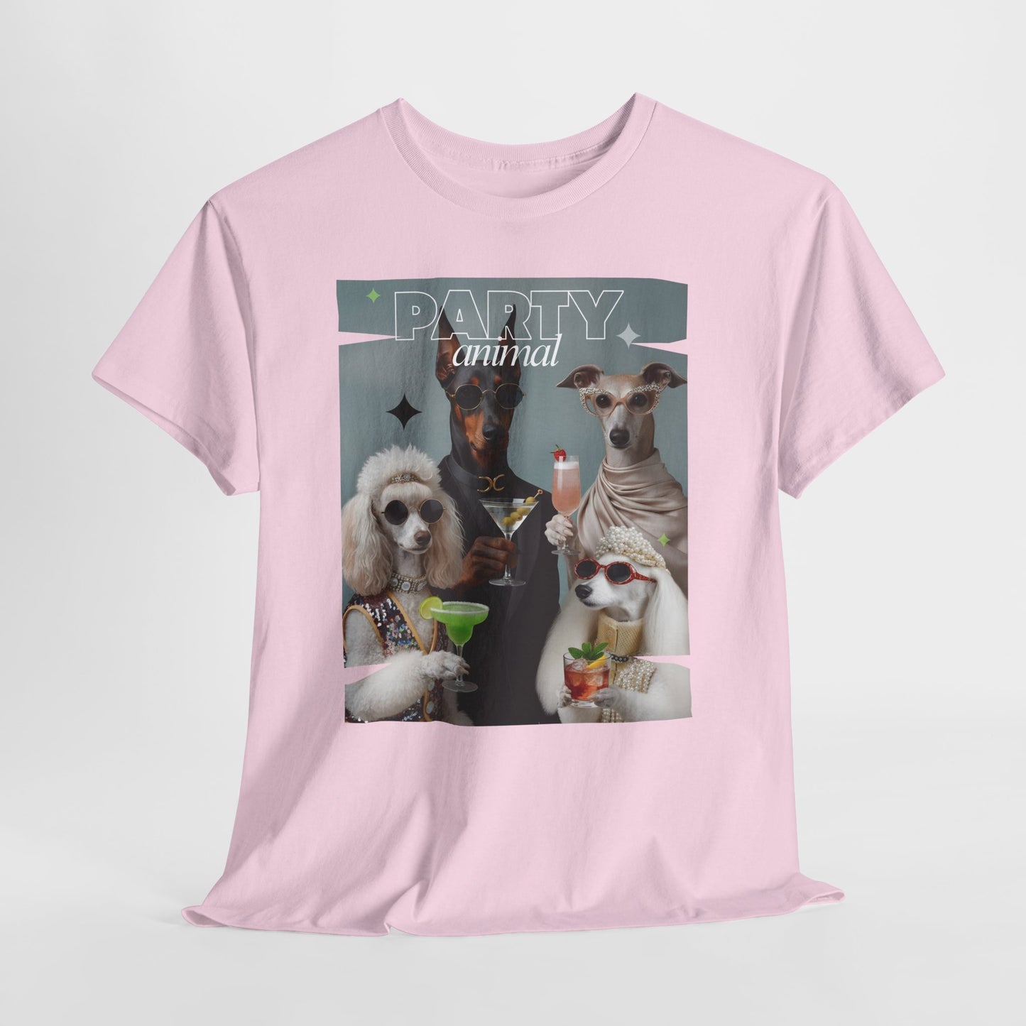 Unisex T-Shirt —Fashionable Dogs Holding Cocktails Graphic Shirt – Unique Gift for Whippet & Poodle Owners