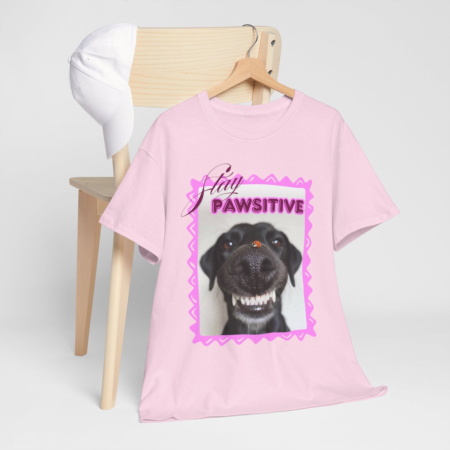 Stay Pawsitive Dog Shirt, Funny Smiling Dog T-Shirt, Gift for Dog Lover, Black Dog with Ladybug Graphic Tee