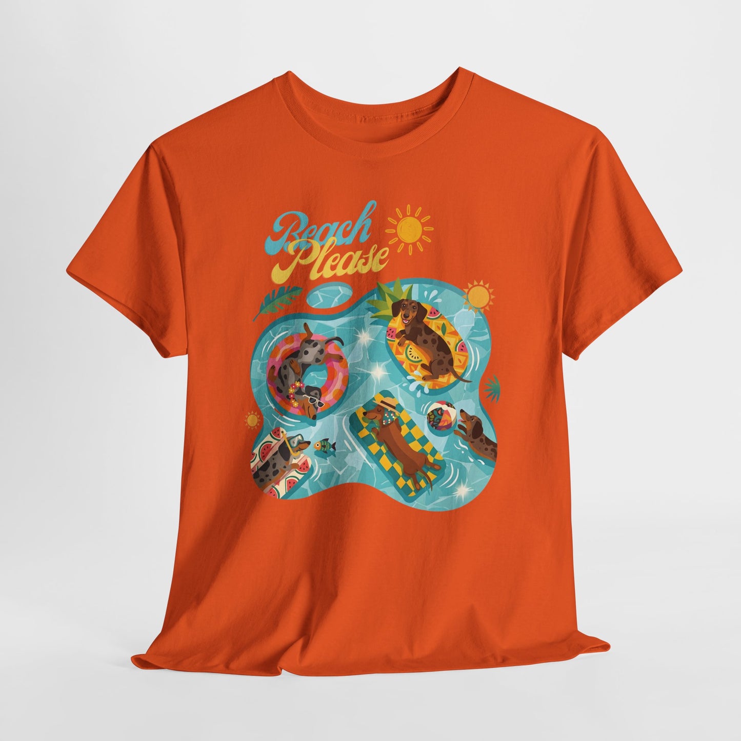 Unisex Beach Please Dachshund T-Shirt, Funny Weiner Dog Summer Shirt, Doxie Pool Party Tee, Cute Dog Lover Gift, Summer Vacation Top, Sausage Dog Graphic Tee