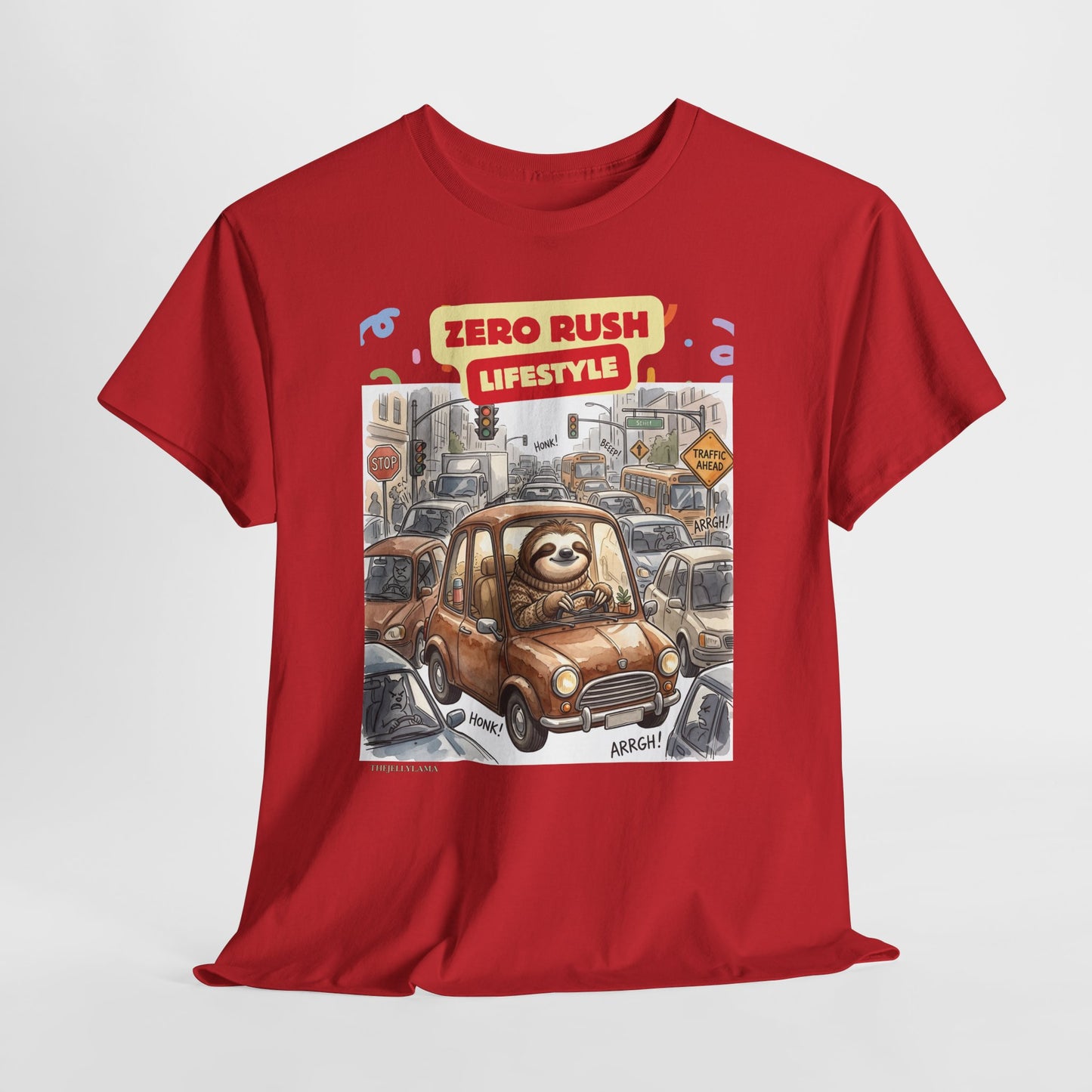 Zero Rush Lifestyle Tee — Cute Sloth Driving Graphic T-Shirt