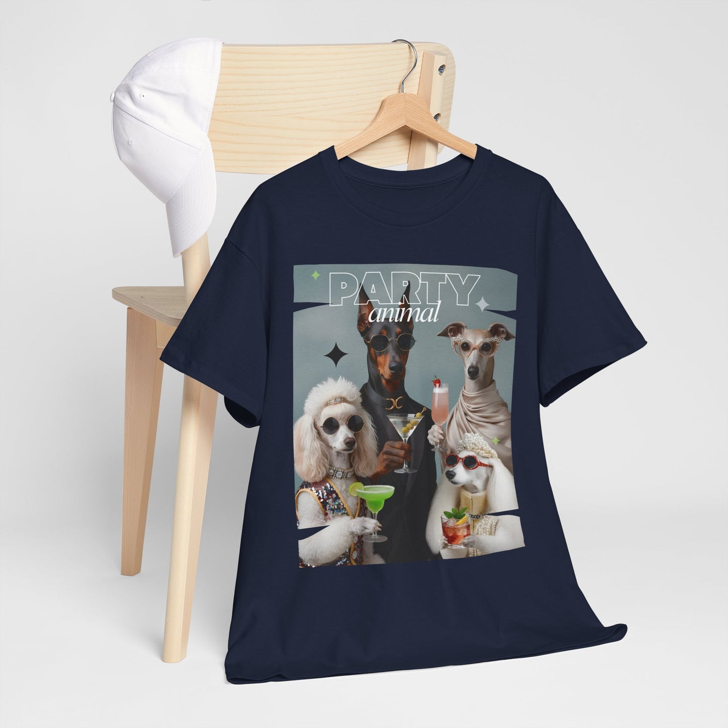 Unisex T-Shirt —Fashionable Dogs Holding Cocktails Graphic Shirt – Unique Gift for Whippet & Poodle Owners