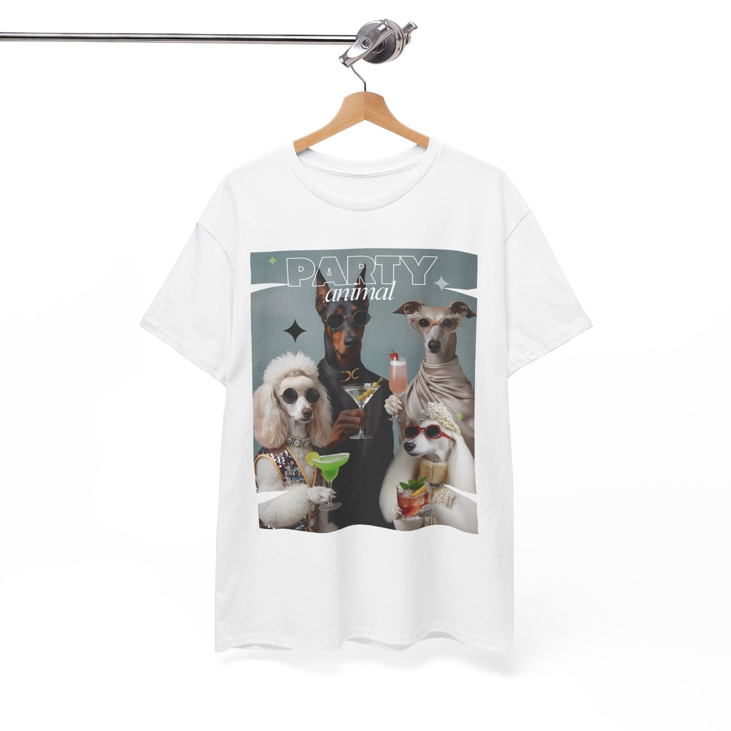 Unisex T-Shirt —Fashionable Dogs Holding Cocktails Graphic Shirt – Unique Gift for Whippet & Poodle Owners