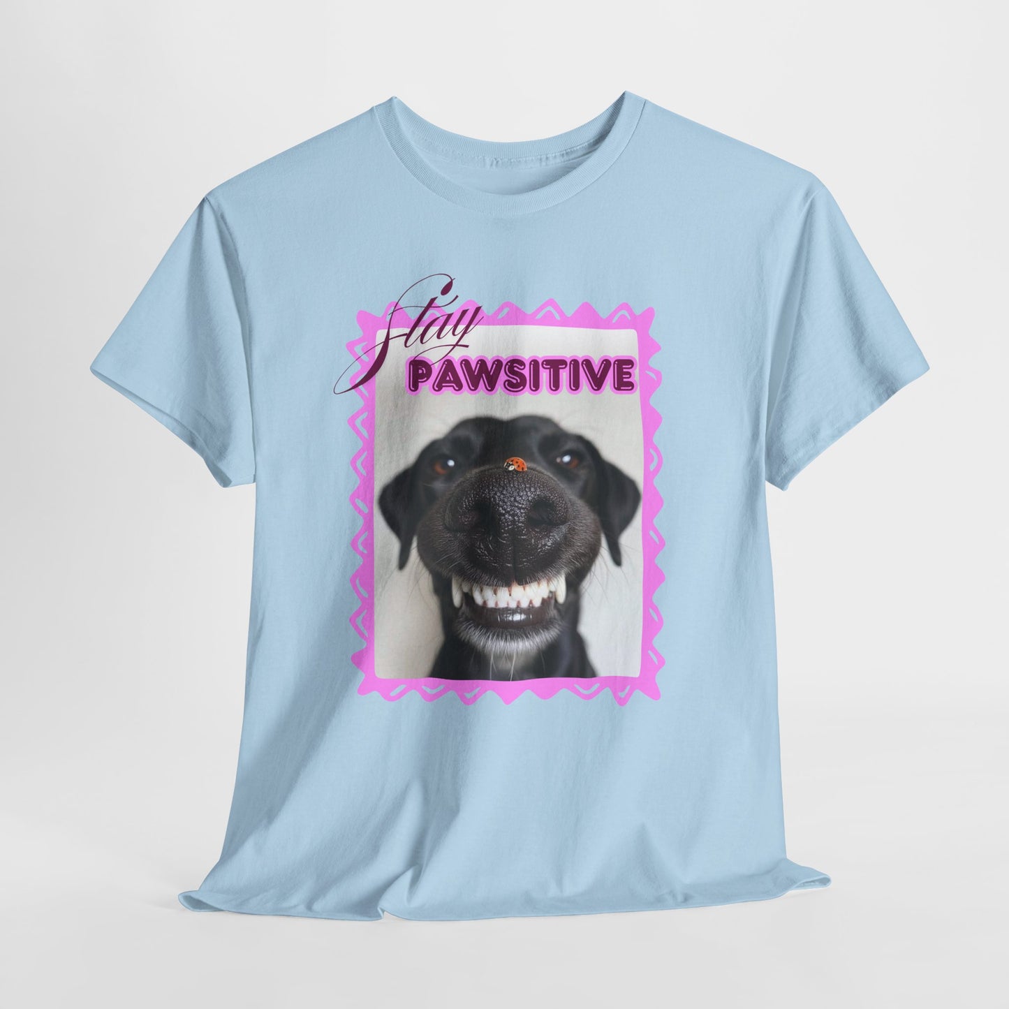 Stay Pawsitive Dog Shirt, Funny Smiling Dog T-Shirt, Gift for Dog Lover, Black Dog with Ladybug Graphic Tee