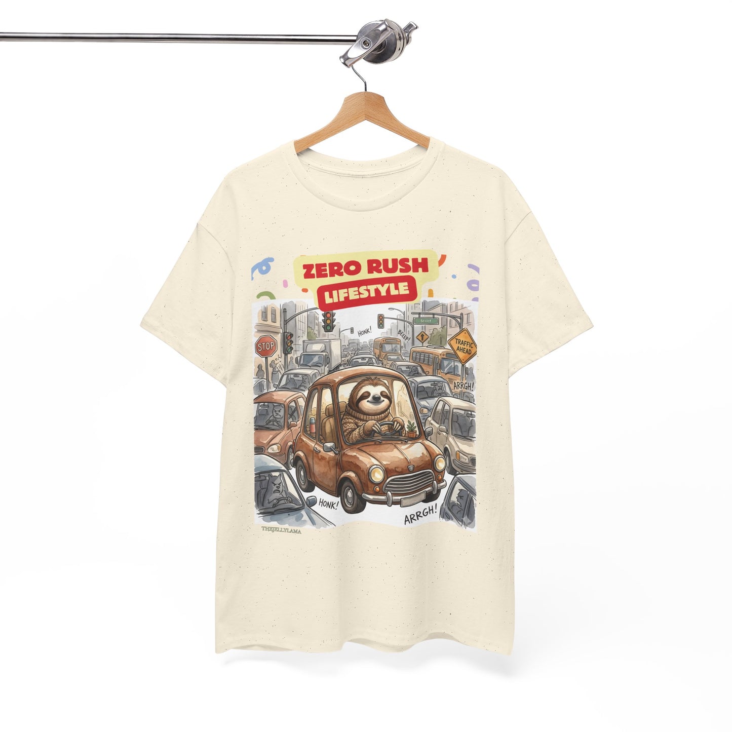 Zero Rush Lifestyle Tee — Cute Sloth Driving Graphic T-Shirt