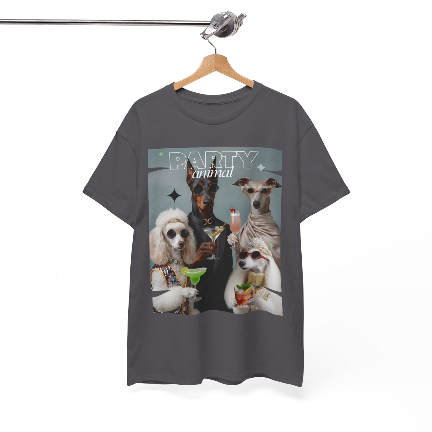 Unisex T-Shirt —Fashionable Dogs Holding Cocktails Graphic Shirt – Unique Gift for Whippet & Poodle Owners