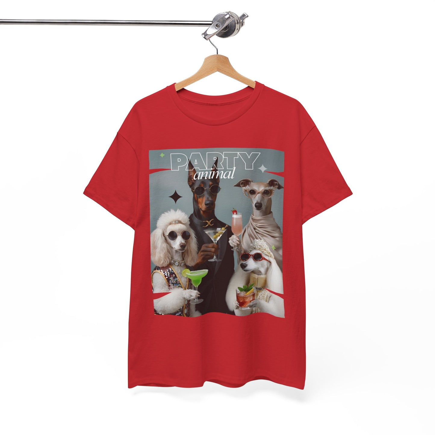 Unisex T-Shirt —Fashionable Dogs Holding Cocktails Graphic Shirt – Unique Gift for Whippet & Poodle Owners