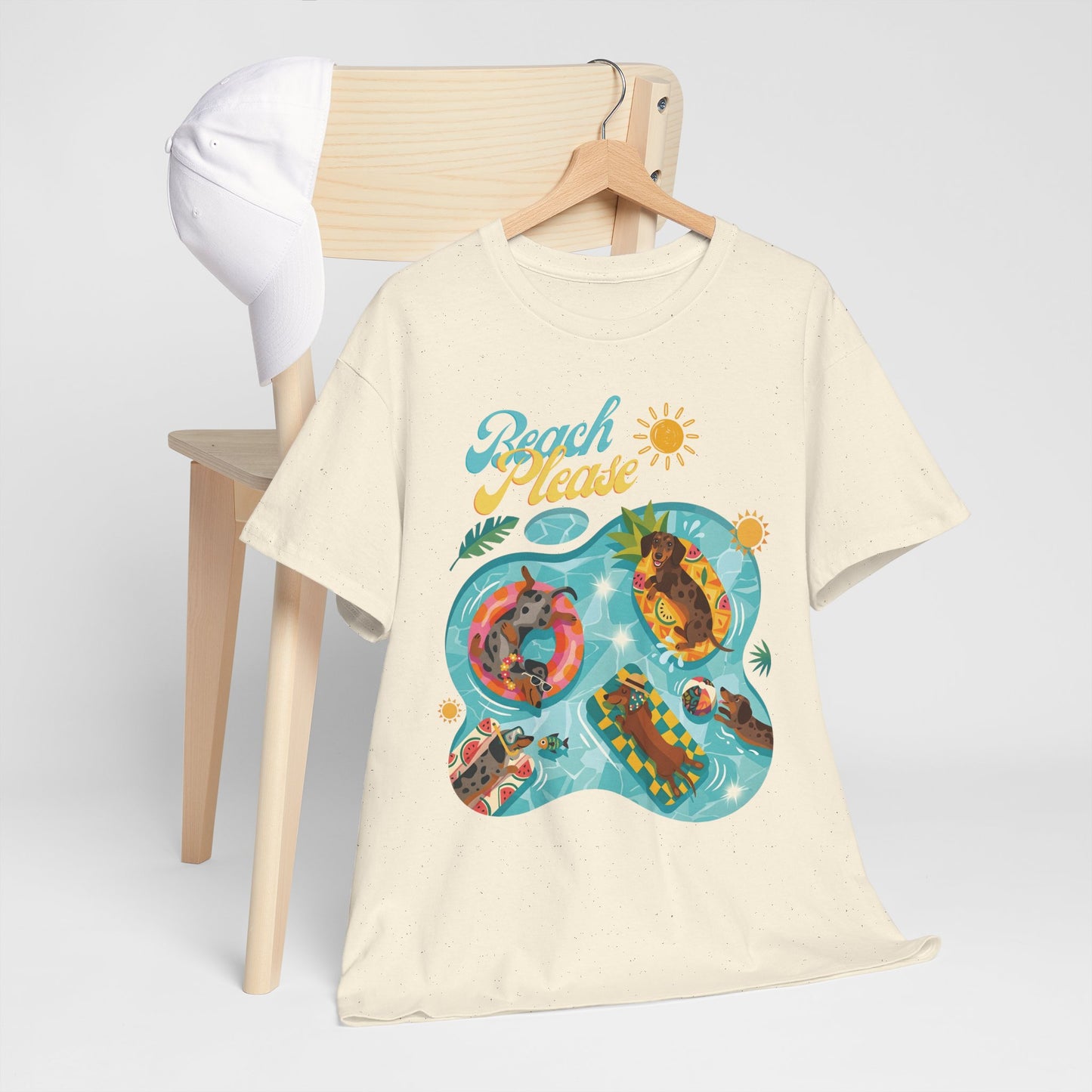 Unisex Beach Please Dachshund T-Shirt, Funny Weiner Dog Summer Shirt, Doxie Pool Party Tee, Cute Dog Lover Gift, Summer Vacation Top, Sausage Dog Graphic Tee