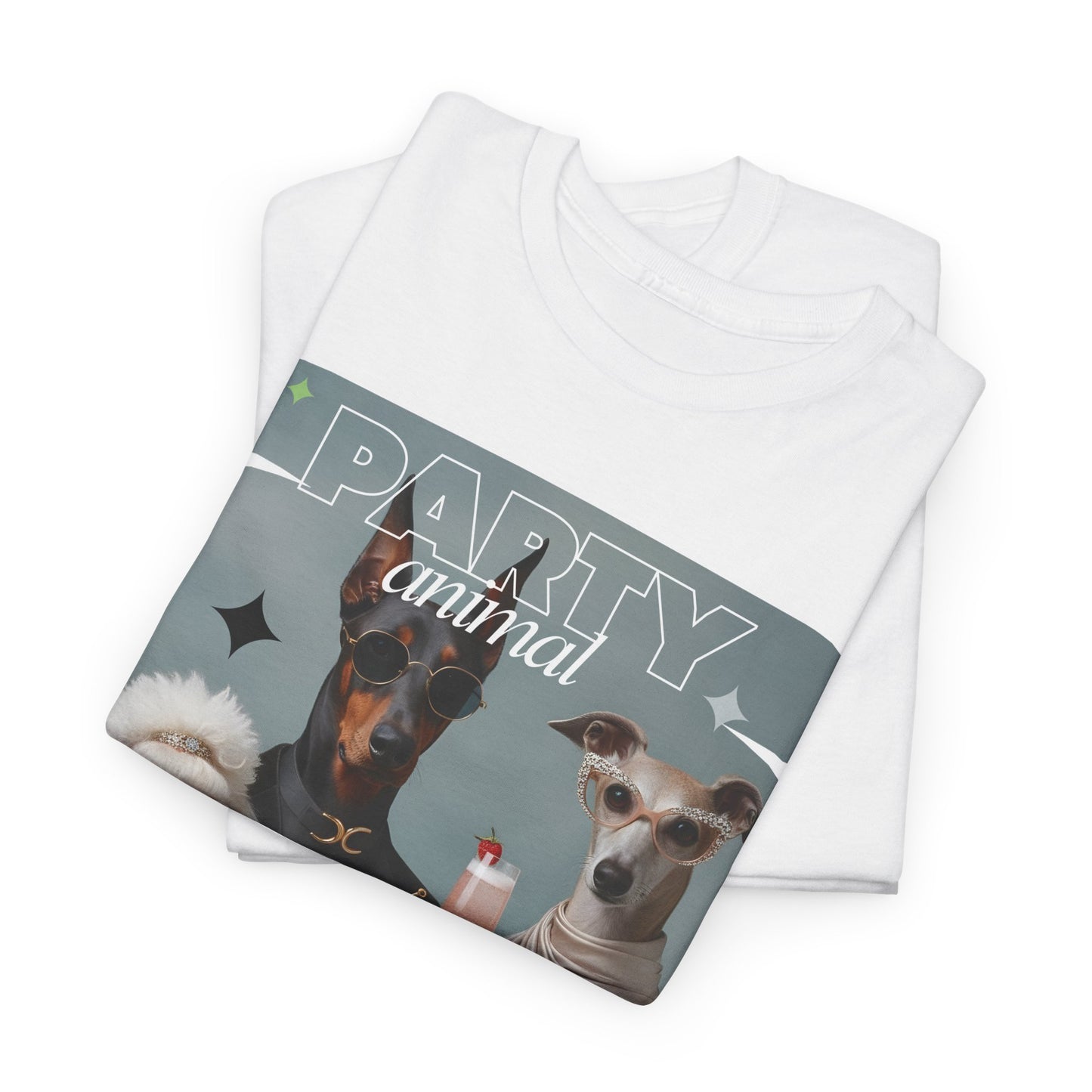 Unisex T-Shirt —Fashionable Dogs Holding Cocktails Graphic Shirt – Unique Gift for Whippet & Poodle Owners